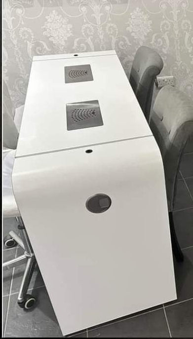 REM double nail technician desk in Matt white and brushed chrome